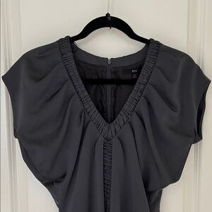 Hugo Boss Gray Satin Dress with V-Neck